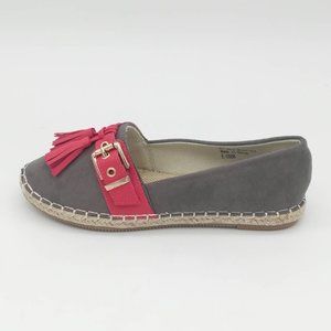 Forever Young Womens Espadrille Flat Shoes Gray Pink Slip On Tassel Buckle 6 New